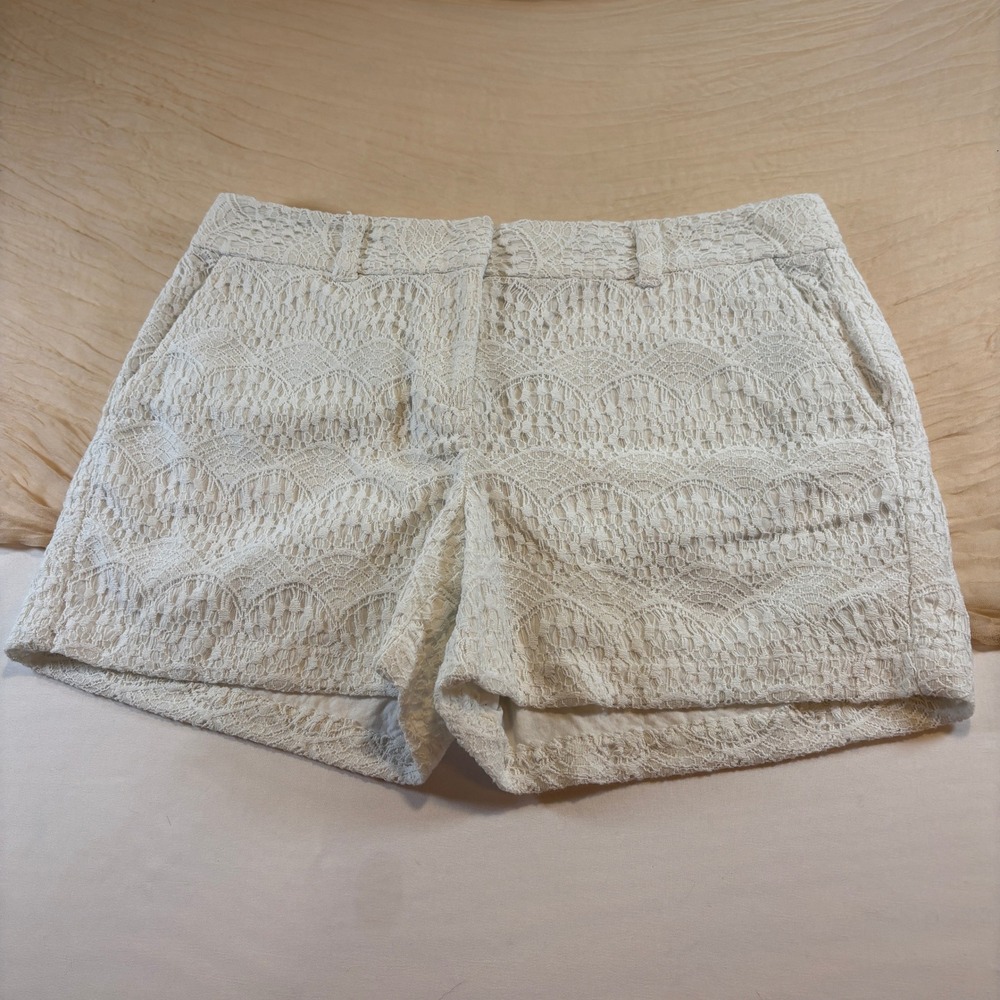 Ann Taylor‎ LOFT Womens White Lined Lace Overlay Flat Front Short Shorts Size 6
